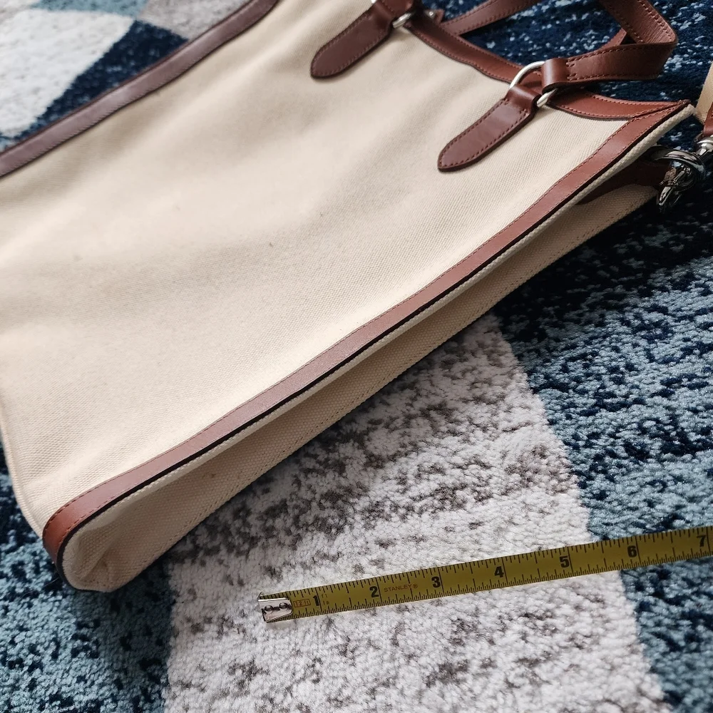 RALPH LAUREN Vintage Cream Canvas and Leather Tote Satchel Bag
